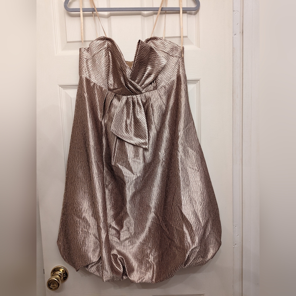 BCBG Paris strapless gold dress balloon hem size 12